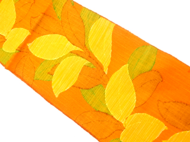 手織り真綿紬　枝葉模様織り出し　名古屋帯